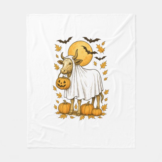 Highland Cow Halloween i Ghost Costume Fleecefilt (Framsidan)