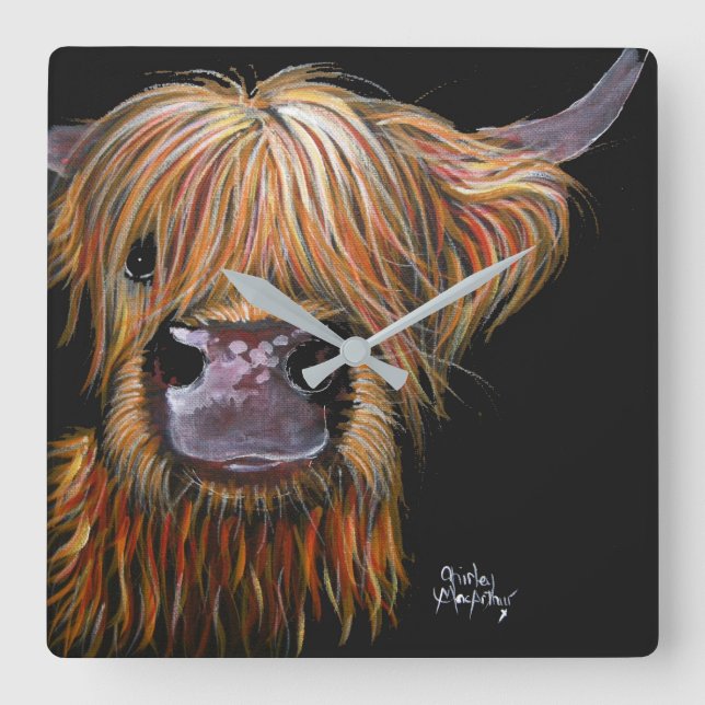 Highland Cow 'Henry' Clock av Shirley Mac Arthur Fyrkantig Klocka (Framsida)