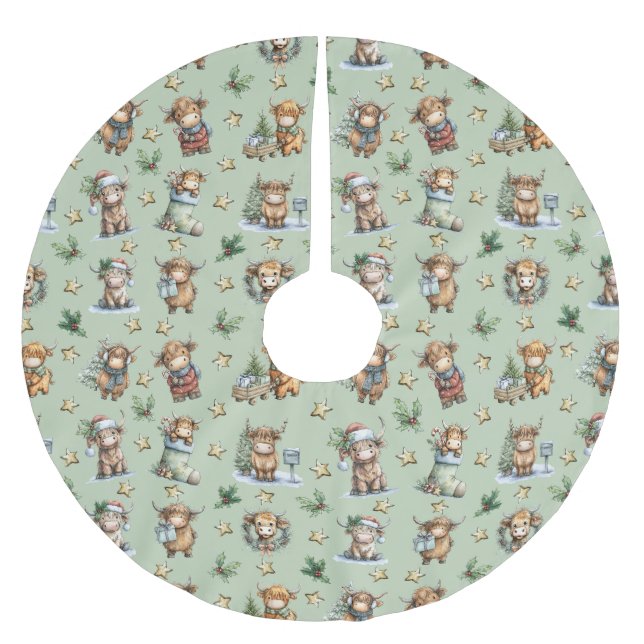 Highland Cow Holiday Parade Julgransmatta Borstad Polyester (Framsidan)