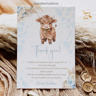 Highland Cow Holy Cow baby shower Boy Tack Kort