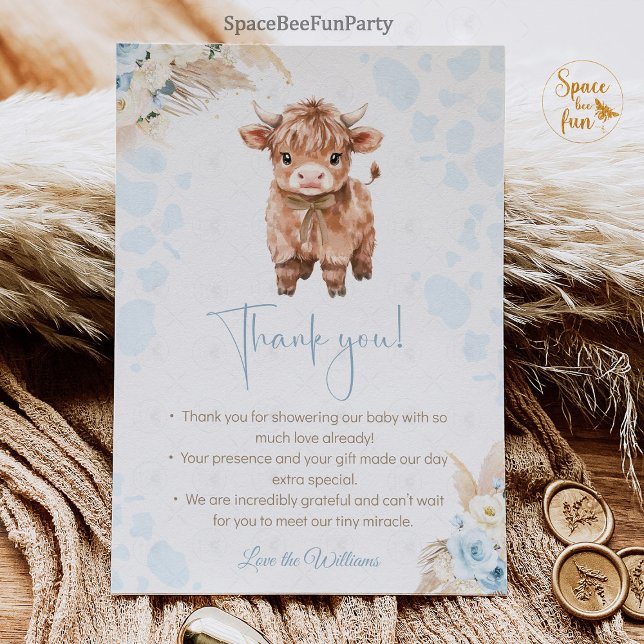 Highland Cow Holy Cow baby shower Boy Tack Kort (highland cow baby shower,holy cow baby shower,baby shower invitation,thank you  card shower,farm ani)