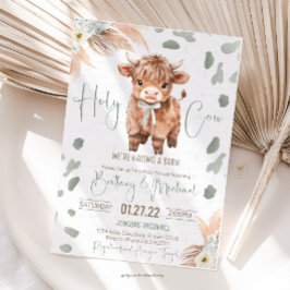 Highland Cow Holy Cow baby shower green Invitation Inbjudningar