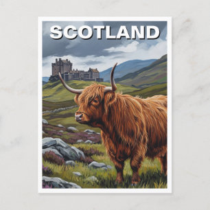 Highland Cow i Scotland Travel Vykort