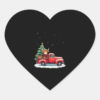 Highland Cow in Truck Farm Farmer Christmas Cow Ca Hjärtformat Klistermärke
