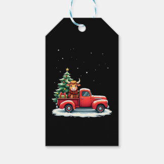 Highland Cow in Truck Farm Farmer Christmas Cow Ca Presentetikett