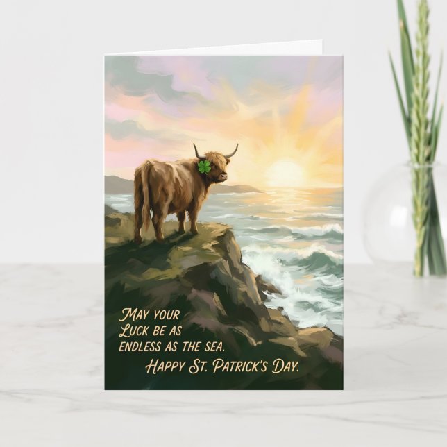 Highland Cow Irish Blessing St. Patricks Day  Kort (Framsida)