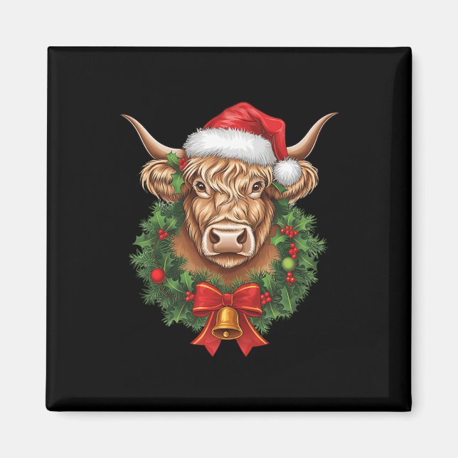 Highland Cow jul Julafton Santa Wooly Farm Anima Magnet (Framsidan)