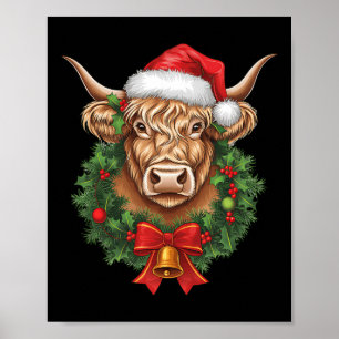 Highland Cow jul Julafton Santa Wooly Farm Anima Poster