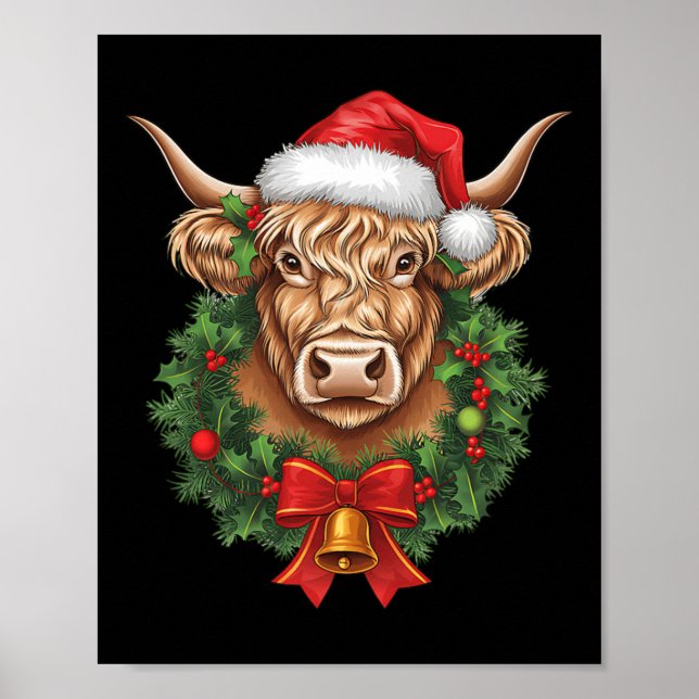 Highland Cow jul Julafton Santa Wooly Farm Anima Poster (Framsidan)