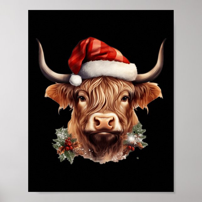 Highland Cow jul Julafton Santa Wooly Farm Anima Poster (Framsidan)