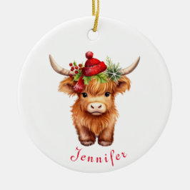 Highland Cow-jultomten Hat-Personligen Julgransprydnad Keramik