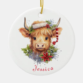 Highland Cow-jultomten Hat-Personligen Julgransprydnad Keramik