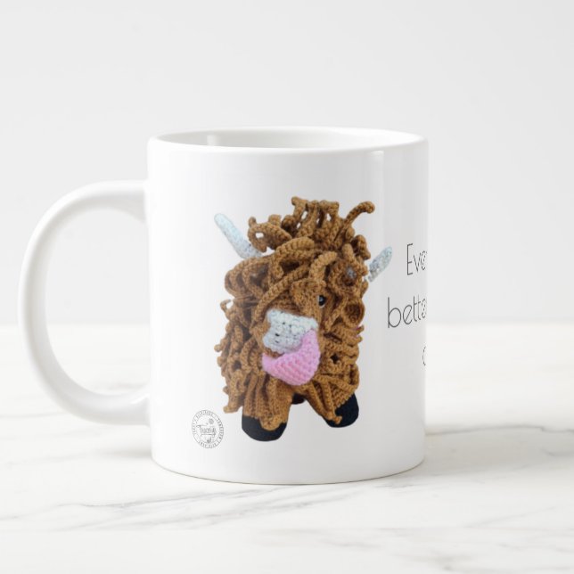 Highland Cow Jumbo Kopp Mugg (Vänster)