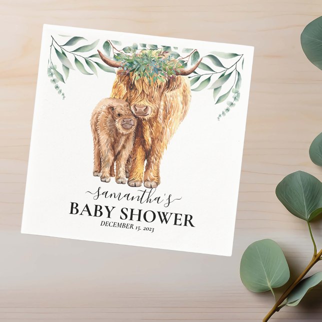  Highland Cow Kalv Baby Shower Eukalyptus  Pappersservett (Skapare uppladdad)