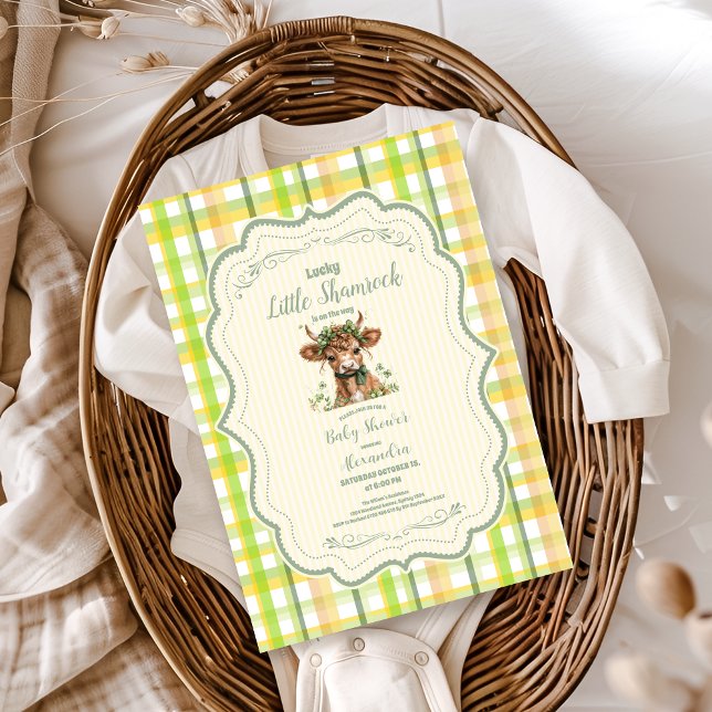 Highland Cow Lucky Little Shamrock Baby Shower Inbjudningar (Skapare uppladdad)