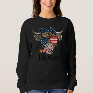 Highland Cow Merica 4 juli US Flagga Glasses Turba T Shirt