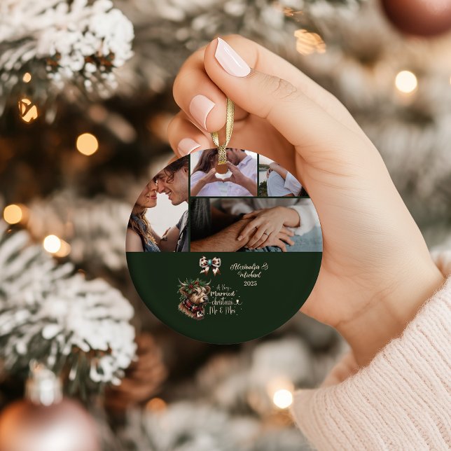 Highland Cow Merry Christmas Mrs and Mr 5 Photo  Julgransprydnad Keramik (Skapare uppladdad)