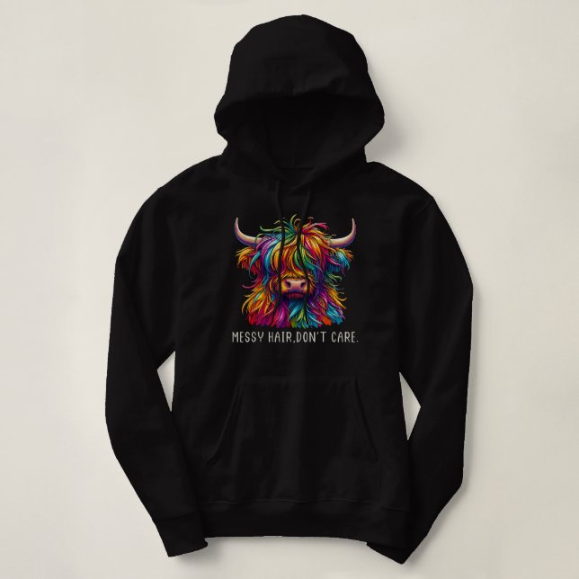 Highland Cow Messy Hair Colorful T Shirt (Design framsida)