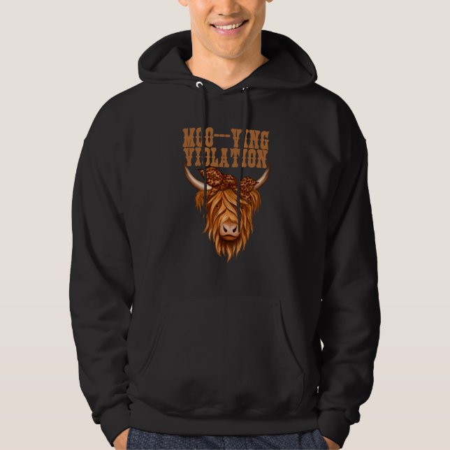 Highland Cow  Moo Ving Violation Hoodie (Framsida)
