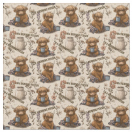 Highland Cow Morning Coffee Cozy Farmhouse Pattern Tyg