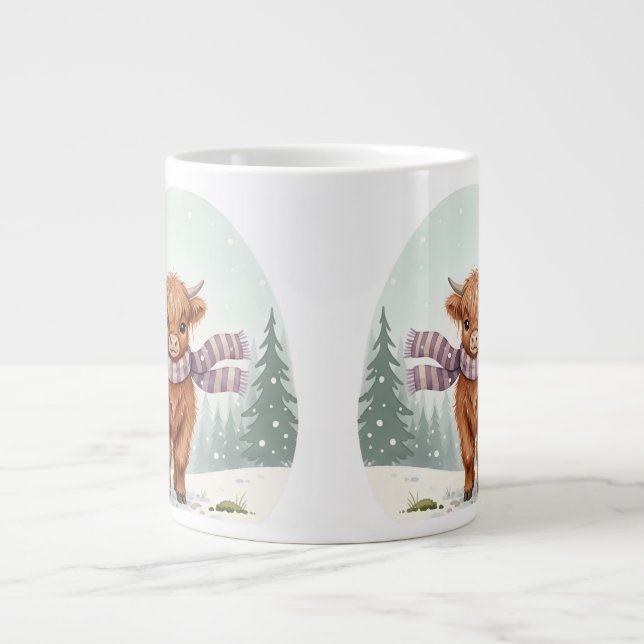 Highland Cow Mug, Cute Animal Art, Farm Animal Gif Jumbo Mugg (Framsidan)
