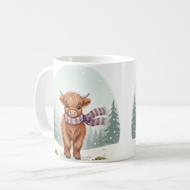 Highland Cow Mug, Cute Animal Art, Farm Animal Gif Kaffemugg (Framsida vänster)