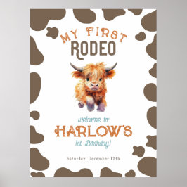 Highland Cow My First Rodeo 1st Birthday Poster