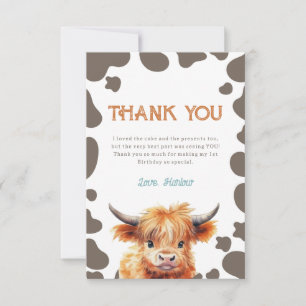 Highland Cow My First Rodeo 1st Birthday Tack Kort