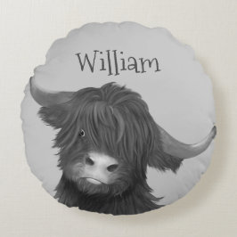 Highland Cow Namn Rund Kudde