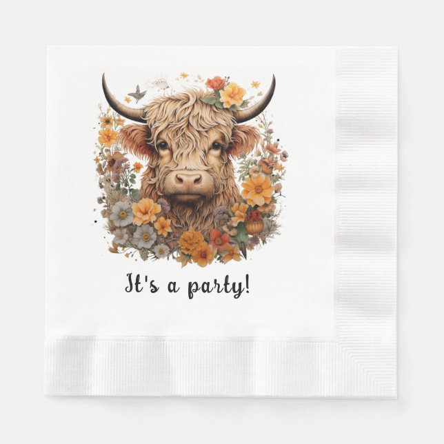 Highland Cow Napkin, Birthday, Showers Napkin Pappersservett (Framsidan)