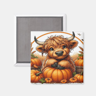 Highland Cow Nestled bland höstskördepåvorna Magnet