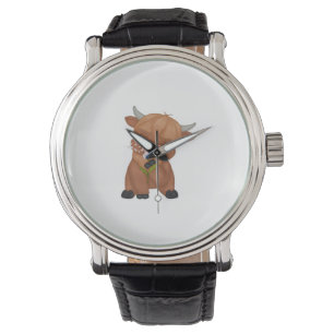 Highland Cow och Dandelion Puff Classic T-Shirt Armbandsur