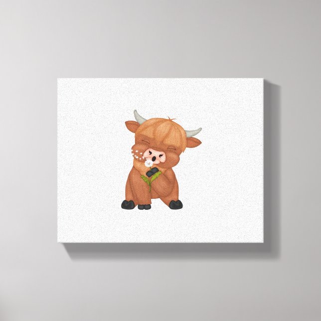 Highland Cow och Dandelion Puff Classic T-Shirt Canvastryck (Framsida)