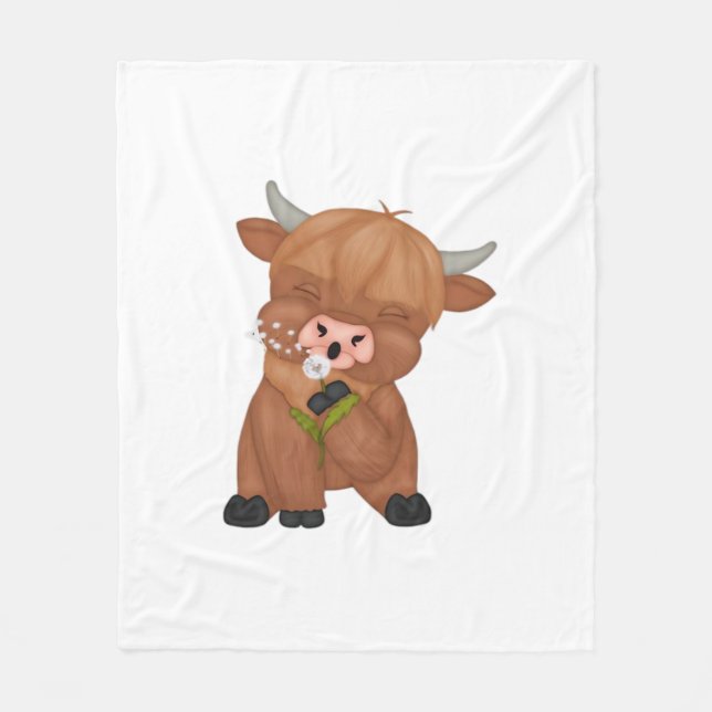Highland Cow och Dandelion Puff Classic T-Shirt Fleecefilt (Framsidan)