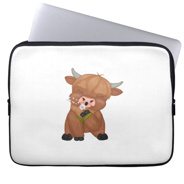 Highland Cow och Dandelion Puff Classic T-Shirt Laptop Fodral (Framsidan)