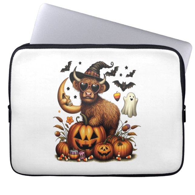 Highland Cow på Pumpkin Halloween Laptop Fodral (Framsidan)