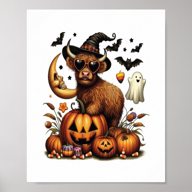 Highland Cow på Pumpkin Halloween Poster (Framsidan)