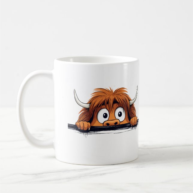 Highland Cow Peeking Cute Adsible Funny Animal Kaffemugg (Vänster)