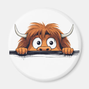 Highland Cow Peeking Cute Adsible Funny Animal Magnet