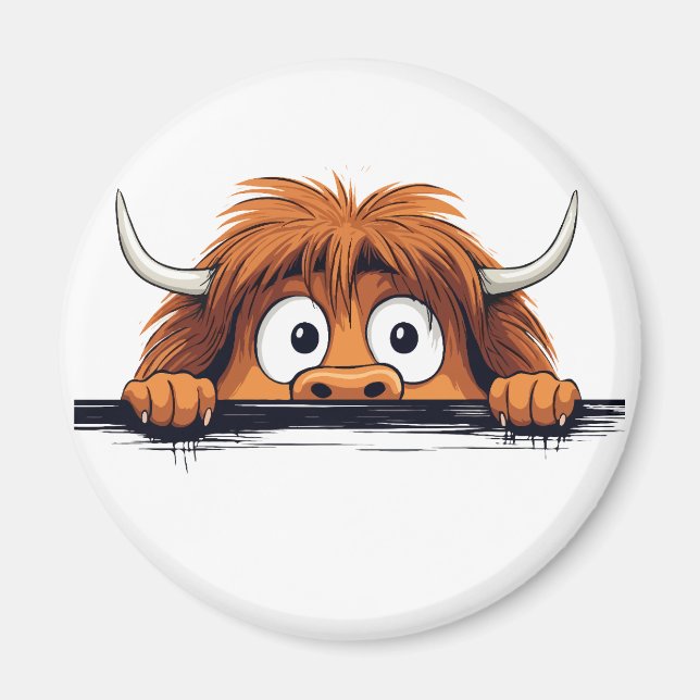 Highland Cow Peeking Cute Adsible Funny Animal Magnet (Framsidan)