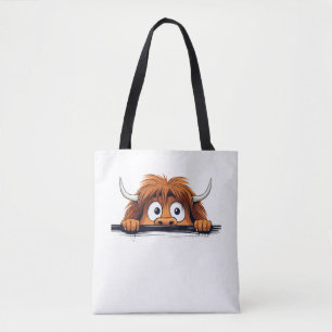 Highland Cow Peeking Cute Adsible Funny Animal Tygkasse