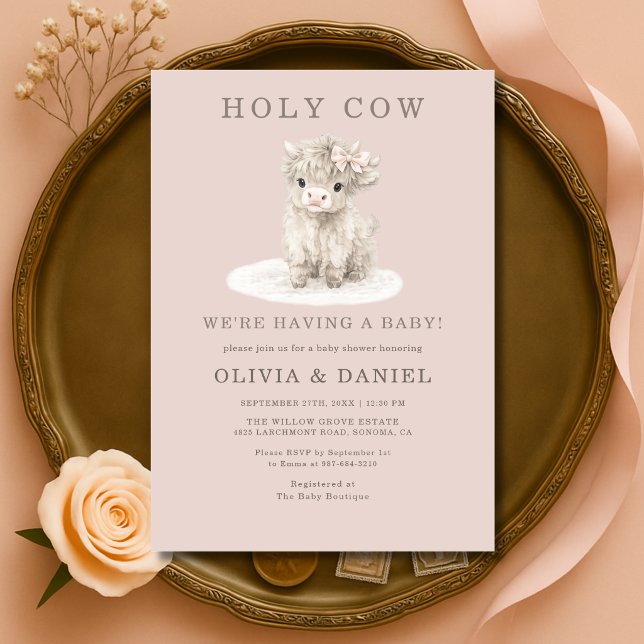 Highland Cow Pink Bow Girl Baby Shower  Inbjudningar (Skapare uppladdad)