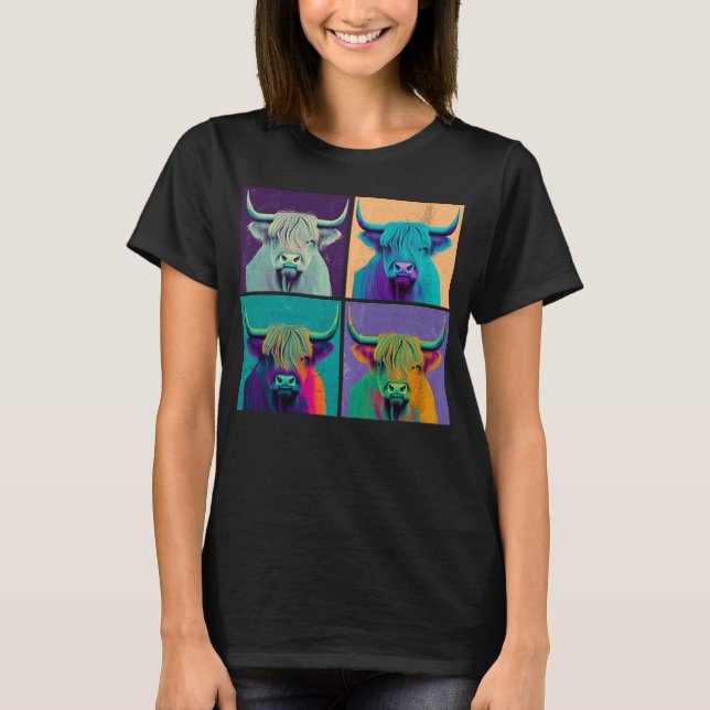 Highland Cow Pop Illustration Colorful Animal Men T Shirt (Framsida)