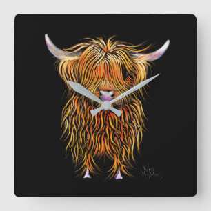 HiGHLaND CoW PRiNT SCoTTiSH ' HuMPHReY ' CLoCK Fyrkantig Klocka