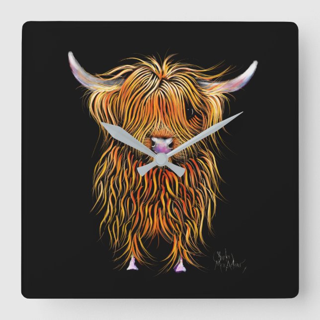 HiGHLaND CoW PRiNT SCoTTiSH ' HuMPHReY ' CLoCK Fyrkantig Klocka (Framsida)