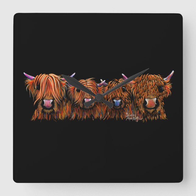 HiGHLaND CoW PRiNT SCoTTiSH ' THe GiNGeR Nöt ' Fyrkantig Klocka (Framsida)