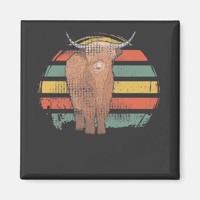 Highland Cow Retro Magnet (Framsidan)