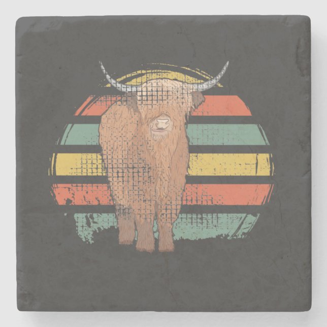 Highland Cow Retro Stenunderlägg (Framsidan)