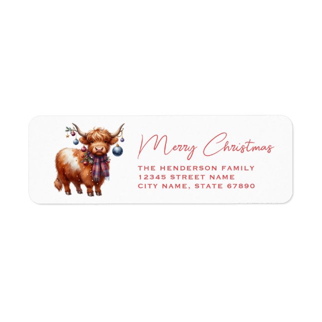 Highland Cow Return Address Labels Returadress Etikett (Framsidan)