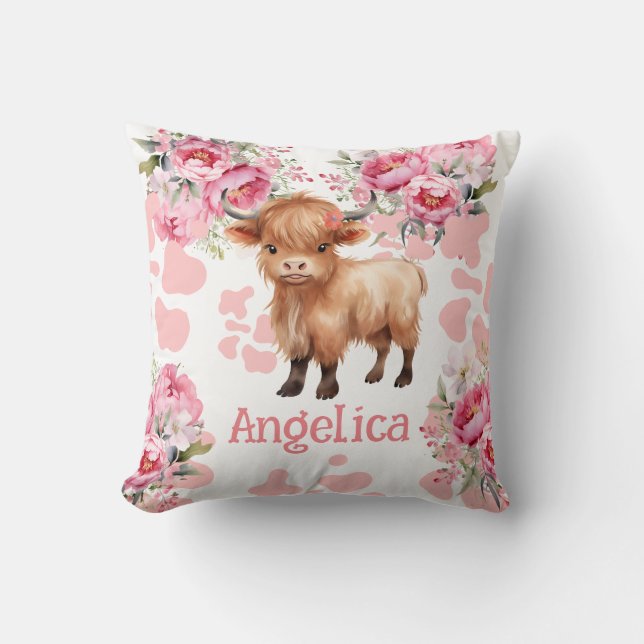 Highland Cow Rosa Boho Kids Dekorativ kudde (Framsida)